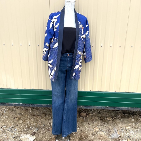 Royal Blue Crane Kimono  size medium - Picture 2 of 7